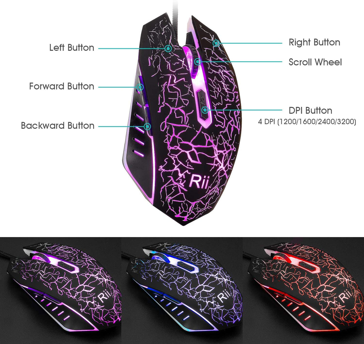 Gaming Keyboard and Mouse Combo - 3-Color LED Backlit, 104Keys Standard Keyboard with USB Mouse for Computer, PC, Desktop, Laptop - Ideal for Gaming and Home Office Use