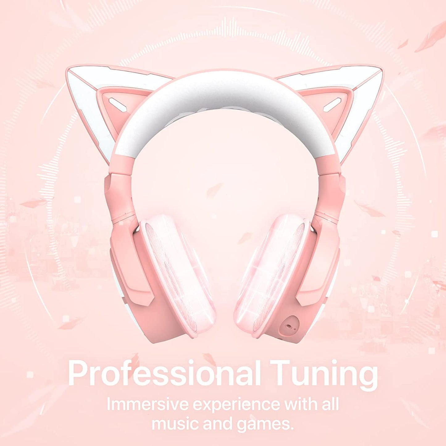 Pink RGB Cat Ear Headphone 4: Upgraded Wireless & Wired Gaming Headset with Attachable HD Microphone. Features Active Noise Reduction, Dual-Channel Stereo, and Customizable Lighting and Effects via APP.