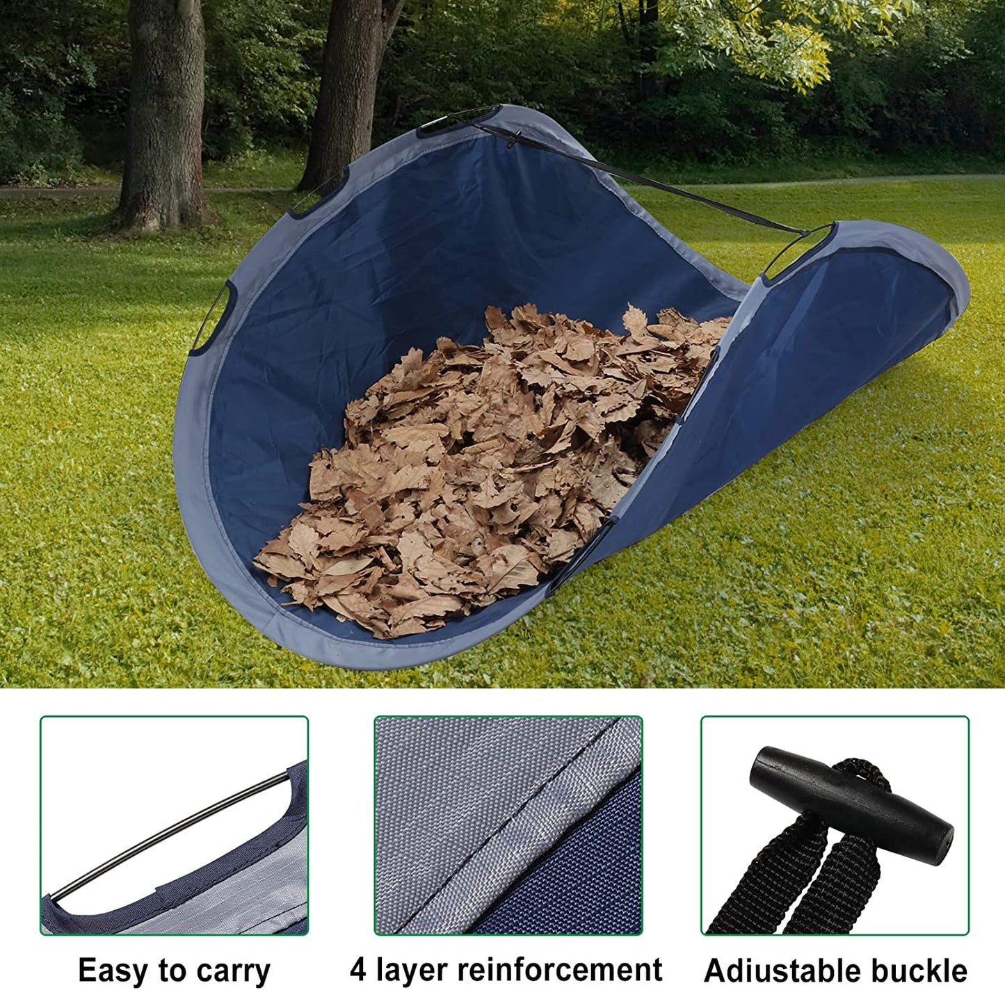 Collapsible and Reusable Leaf Collector: A Heavy-Duty Yard Waste Tool for Leaf Pickup and Loading, Featuring a Foldable Dustpan Design