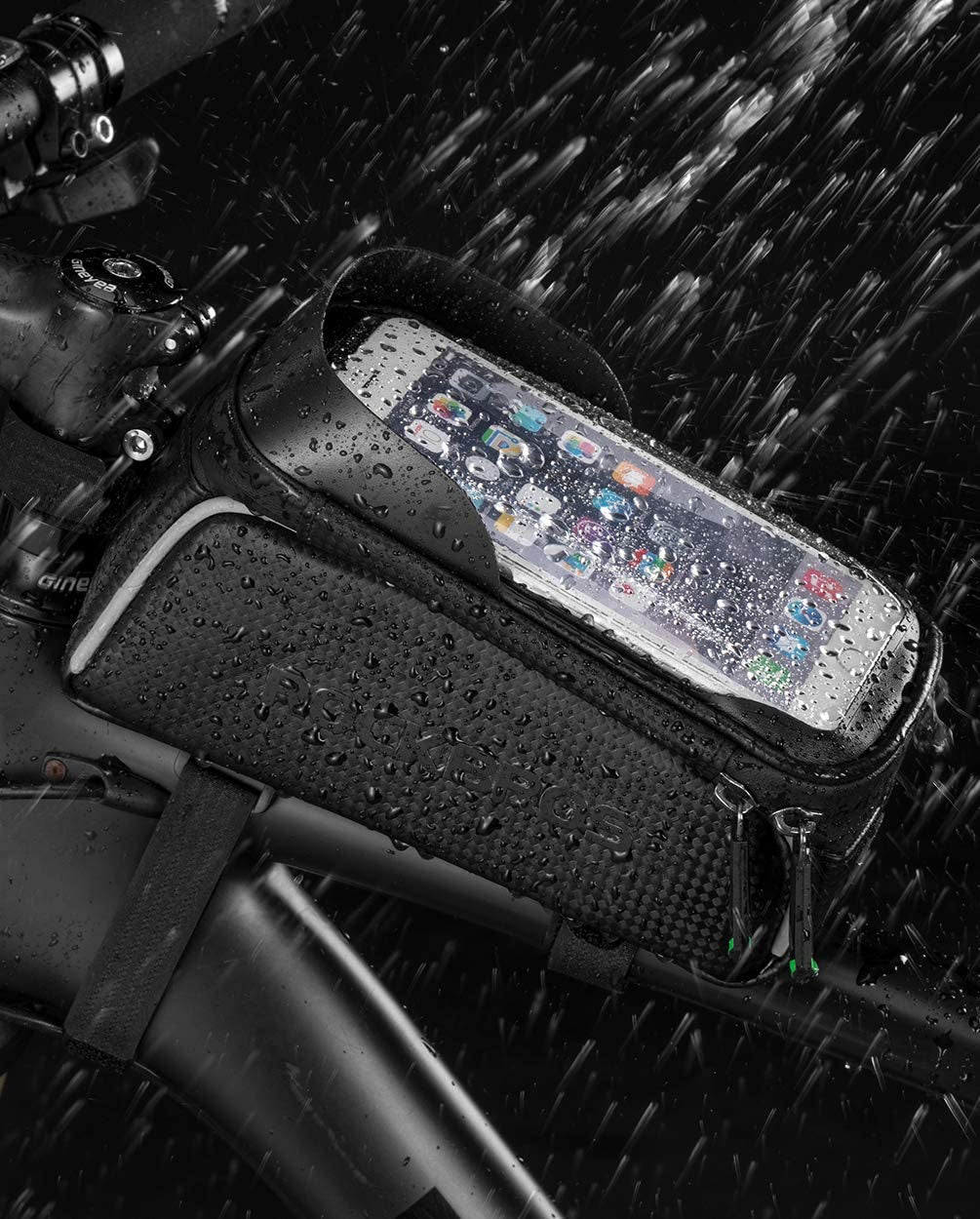 Waterproof Bike Phone Bag - Top Tube Bicycle Front Frame Pouch for iPhone Xs Max, Samsung S10 - Bike Accessories Bag with Phone Holder - Compatible with iPhone 11 Pro Plus