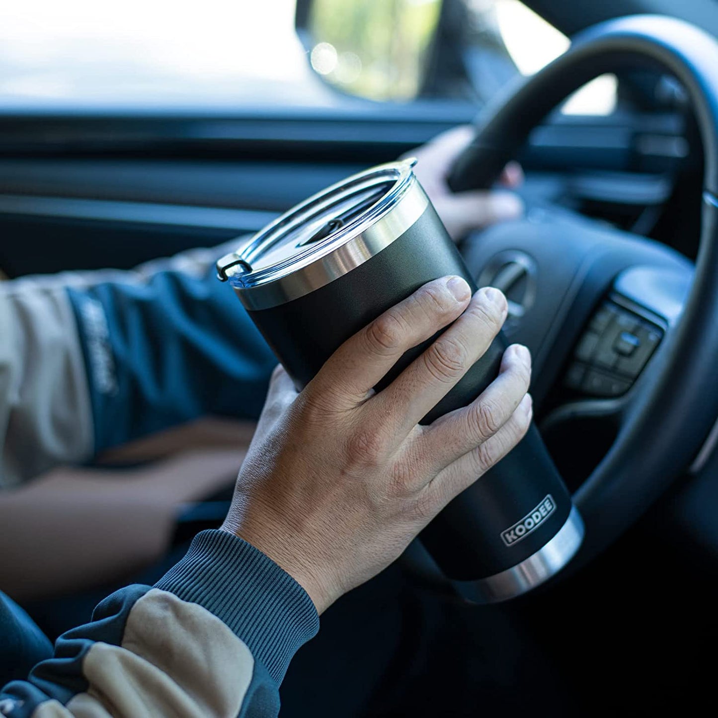 30 oz Tumbler: Vacuum Insulated Coffee Cup with Double Wall, Sip Lid, Straw Lip, 2 Straws, Straw Brush, and Handle - Matte Black