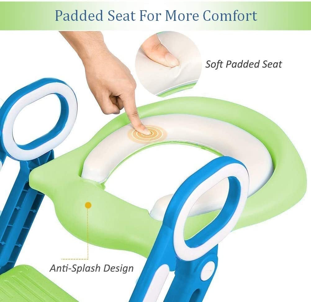 Kids Potty Training Seat with Step Stool - Soft Cushion, Sturdy Steps - Blue Green - Boys and Girls.