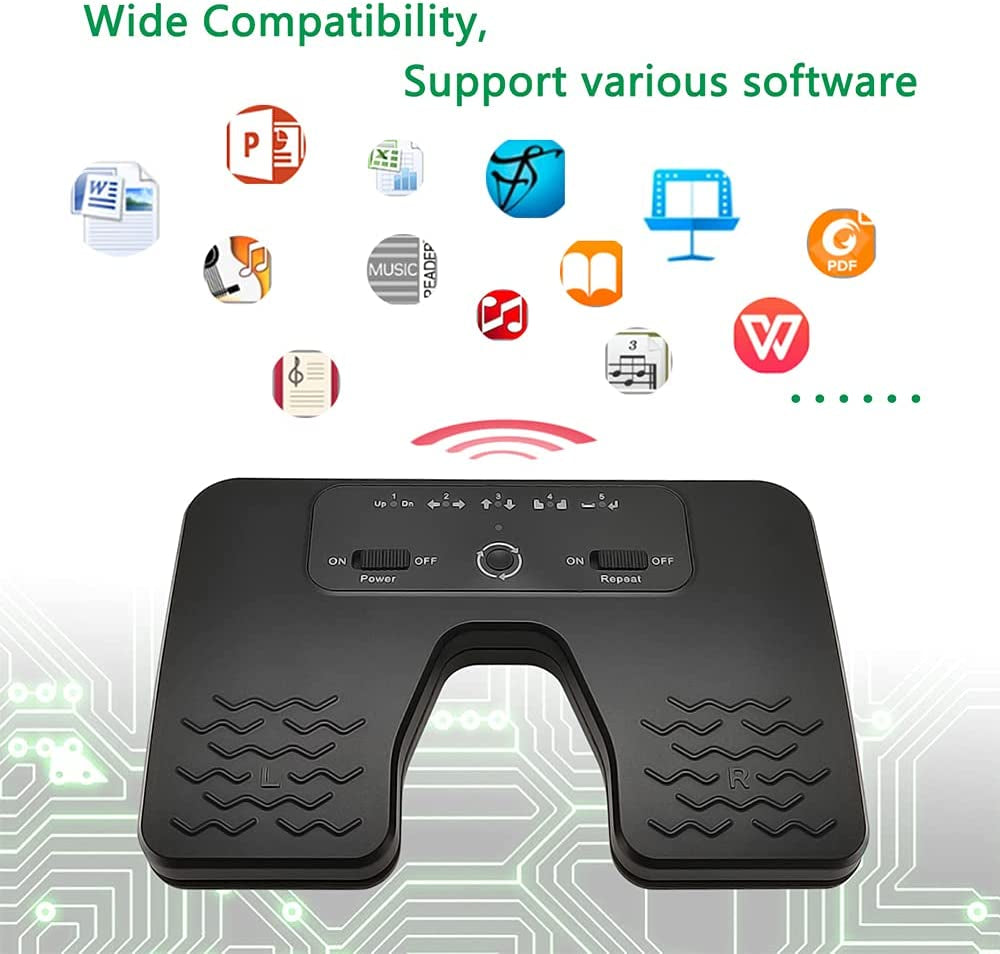  Rechargeable Wireless Foot Pedal for Tablets and Smartphones - Hands-Free Music Page Turner with Anti-Skid Pad