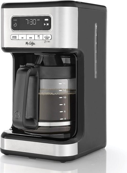 Stainless Steel 14-Cup Programmable Coffeemaker: Brew Now or Schedule for Later Use