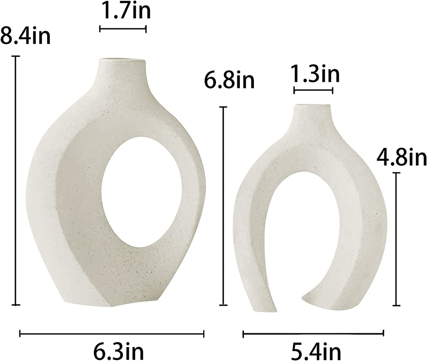 Set of 2 Ceramic Round Vases - Perfect for Pampas Grass and Dry Flowers. These Minimalist Vases add Decorative Elegance to Tables in the Living Room, Bedroom, Dining Room, Office, and more.
