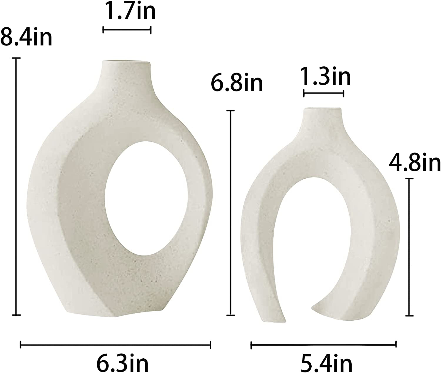 Set of 2 Ceramic Round Vases - Perfect for Pampas Grass and Dry Flowers. These Minimalist Vases add Decorative Elegance to Tables in the Living Room, Bedroom, Dining Room, Office, and more.
