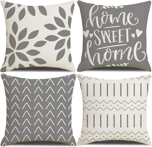 4-Pack 18x18 Inch Pillow Covers: Boho Modern Farmhouse Style, Neutral Decor for Couch, Bed, Home