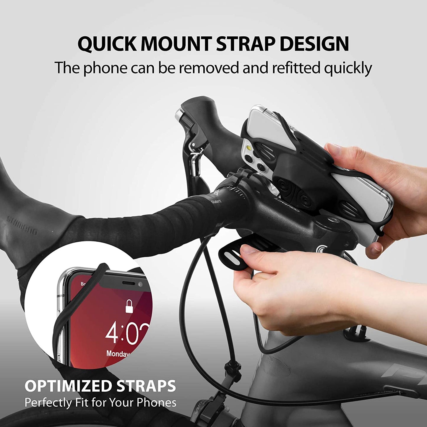 Bike Tie Pro 4 - Bicycle Phone Holder for Stem Mounting 4.7"-7.2" Phones, Ultra Light Shock-Proof Mount for Bike Motorcycle, Designed for Road Bicycle Accessories - Black