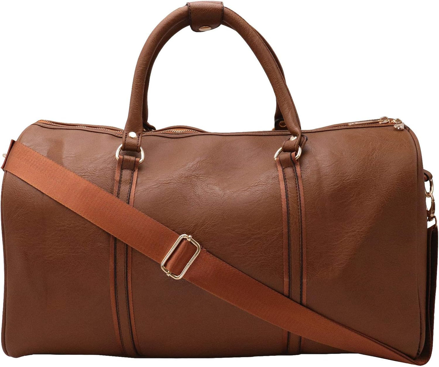 Premium Leather Weekend Travel Bag - Waterproof Overnight Duffel Tote for Men and Women - Carryon Luggage and Gym Bag (Brown)