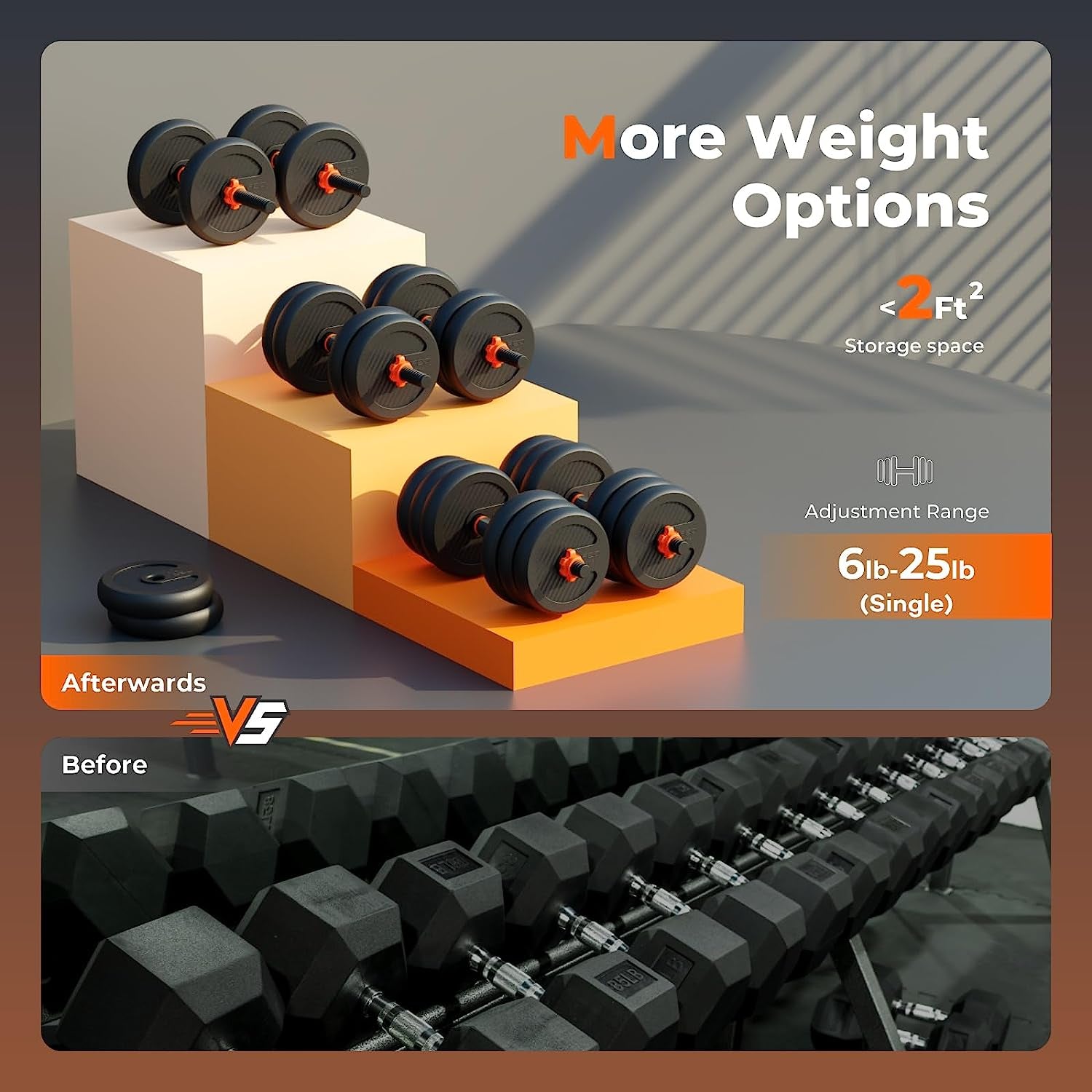 Adjustable Dumbbells - Free Weight Set of 50/90lbs with Connector. This 4-in-1 Dumbbell Set can be Used as Barbell, Kettlebells, and Push-up Stand for Versatile Fitness Exercises at Home Gym. Suitable for Men and Women.