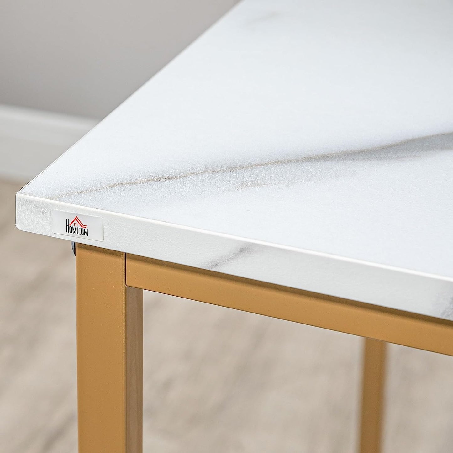 3 Piece Bar Table Set with 2 Stools, Ideal for Small Spaces, Featuring Storage Shelves and White Faux Marble Design