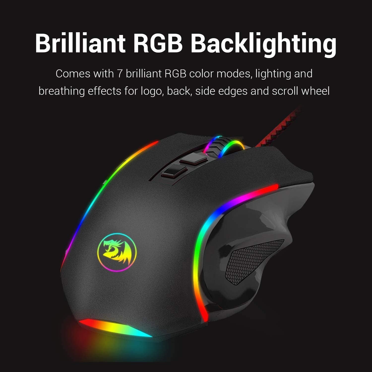 Wired Gaming Mouse: Ergonomic Design with RGB Spectrum Backlit and 7 Backlight Modes, Programmable Buttons, and Adjustable DPI up to 7200 - Perfect for Windows PC Gamers in Black.