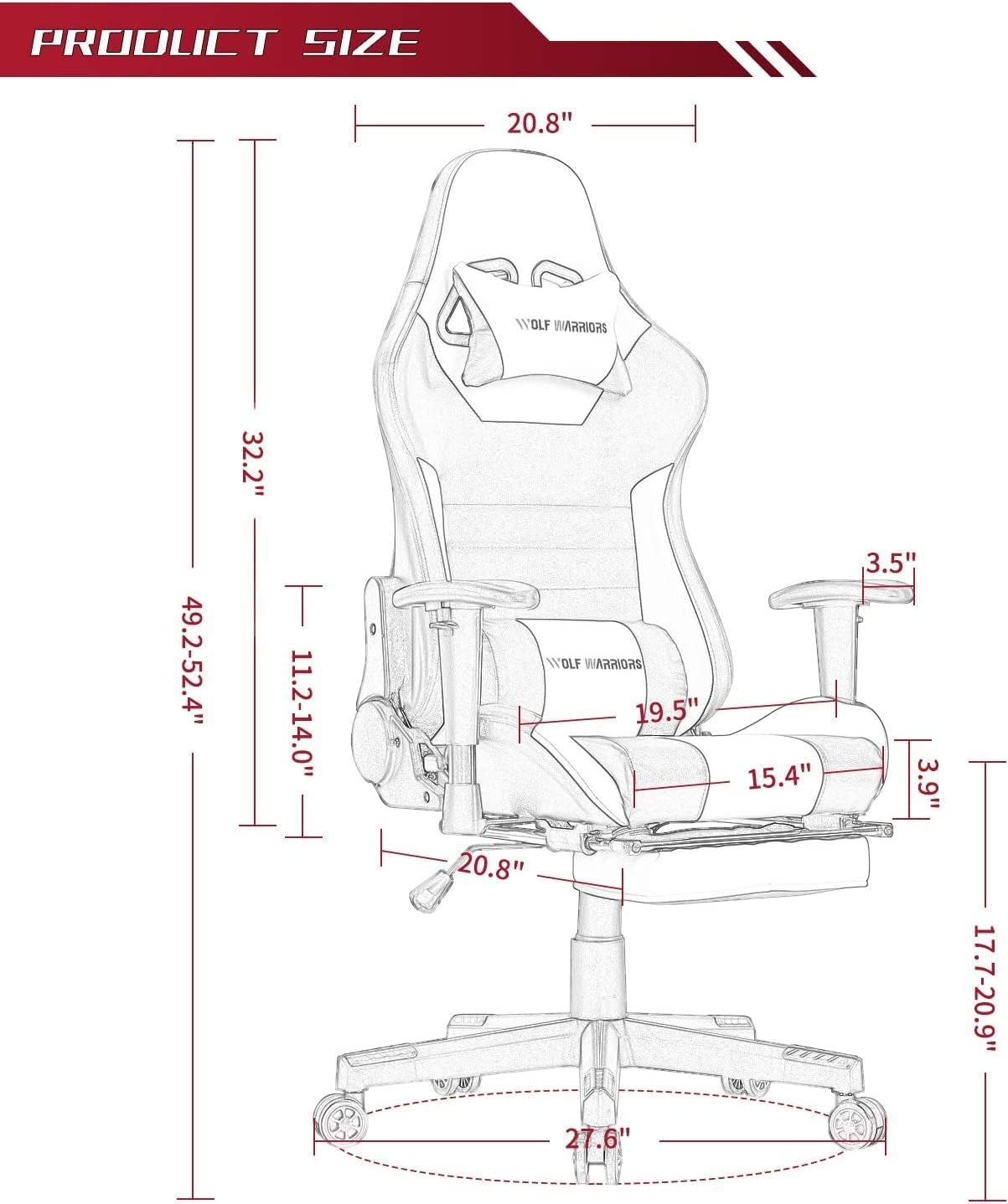 Ergonomic Gaming Chair with Footrest - Racing-Style Video Game Chair for Computer Gaming - Swivel Office Desk Chair with Lumbar Support and Headrest - Red/Black Design