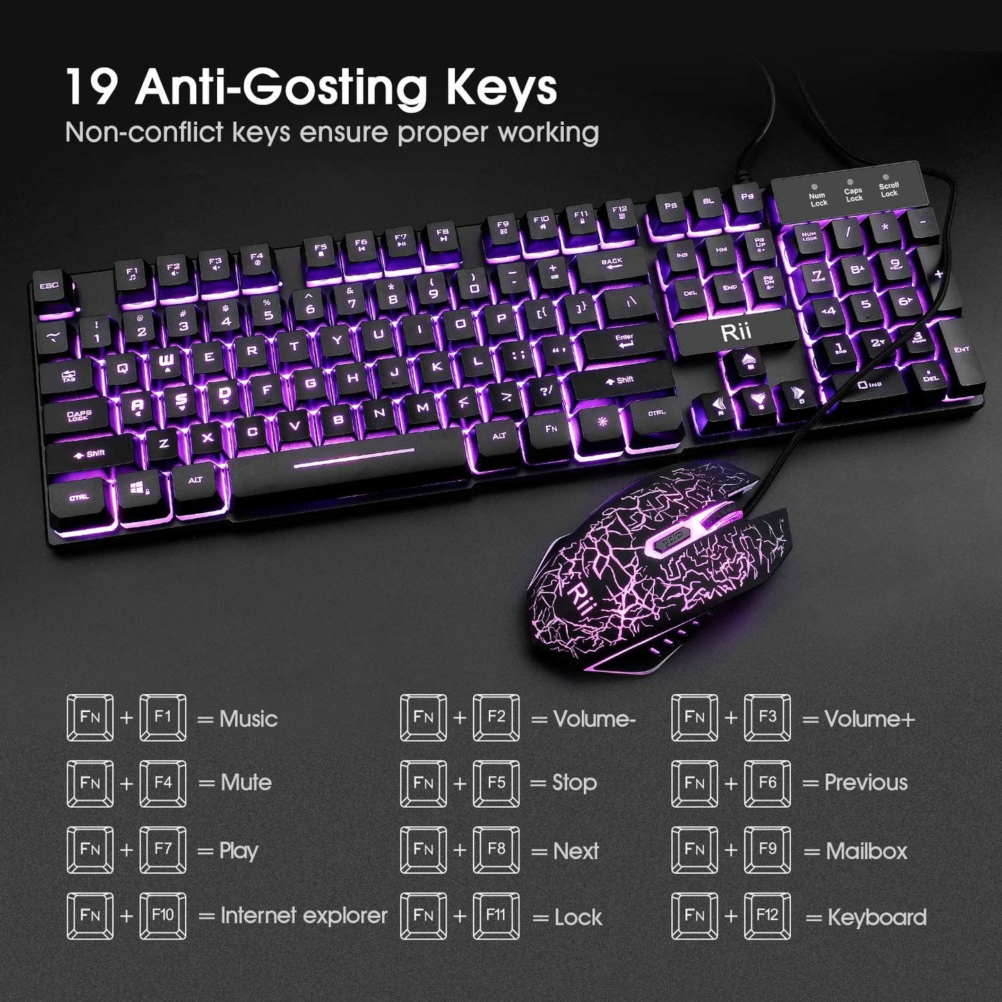 Gaming Keyboard and Mouse Combo - 3-Color LED Backlit, 104Keys Standard Keyboard with USB Mouse for Computer, PC, Desktop, Laptop - Ideal for Gaming and Home Office Use
