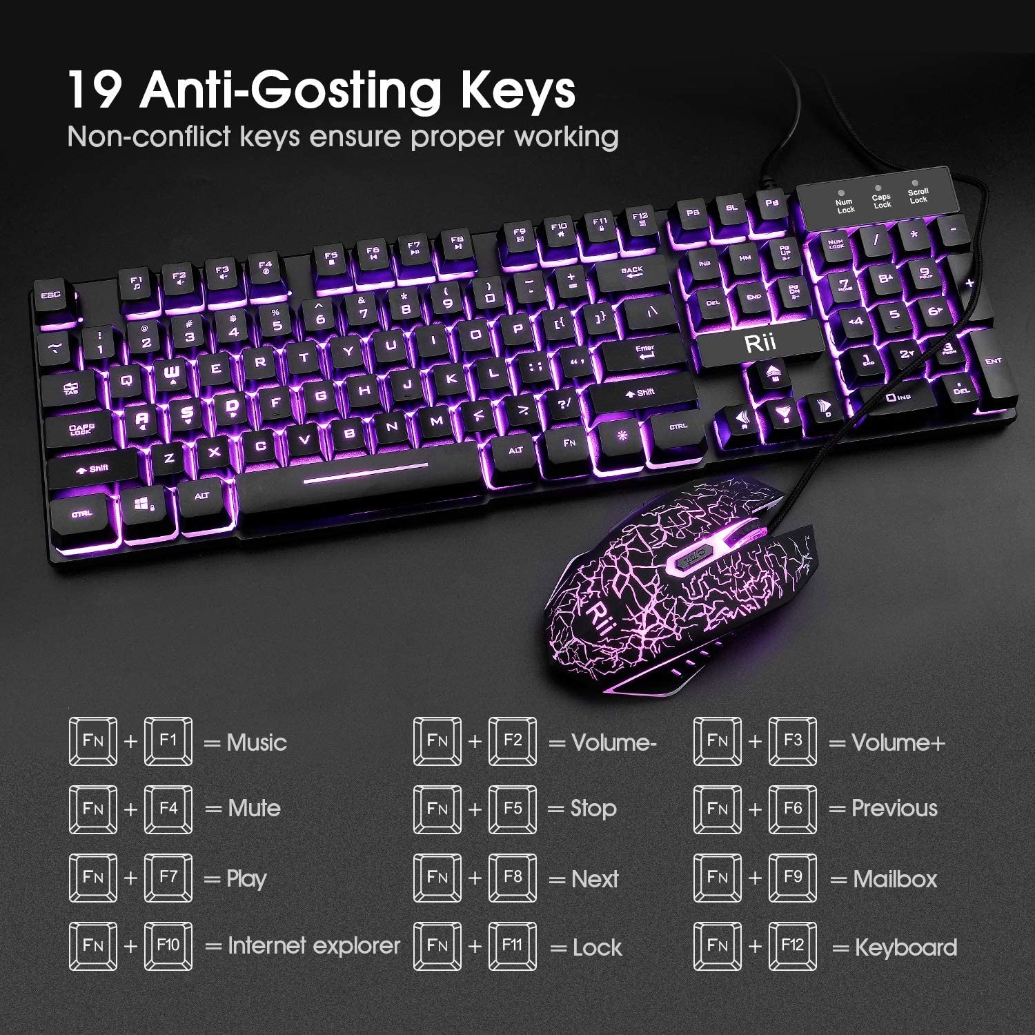 Gaming Keyboard and Mouse Combo - 3-Color LED Backlit, 104Keys Standard Keyboard with USB Mouse for Computer, PC, Desktop, Laptop - Ideal for Gaming and Home Office Use