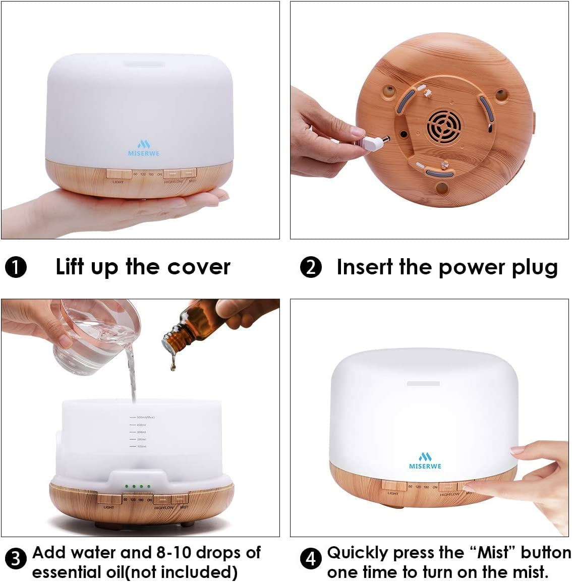 500ml Essential Oil Diffuser with Remote Control: Waterless, Automatic Shut-Off, Adjustable Timing Mode for Home Use.