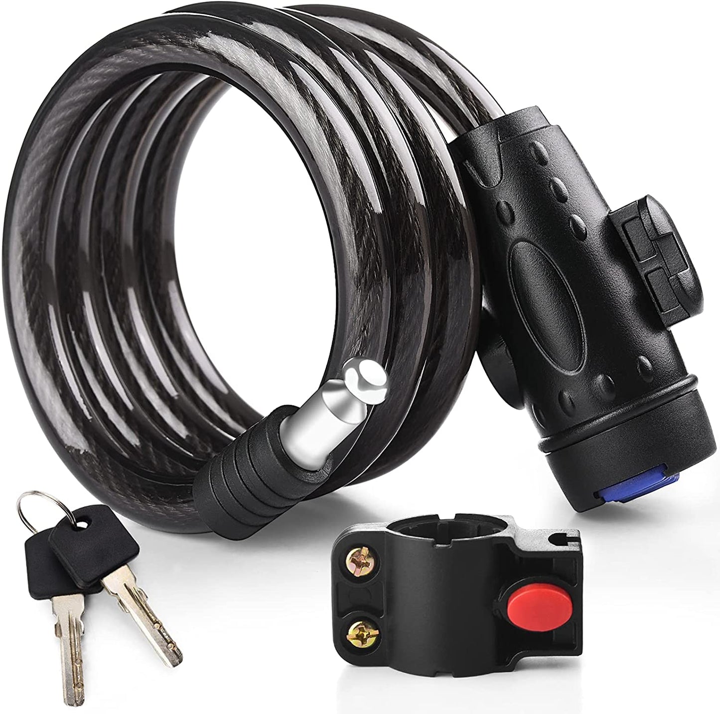4ft Heavy Duty Bike Cable Lock with Mounting Bracket - Weatherproof Steel Coiled Key Lock for Bicycles, Motorcycles, Scooters, and Skateboards