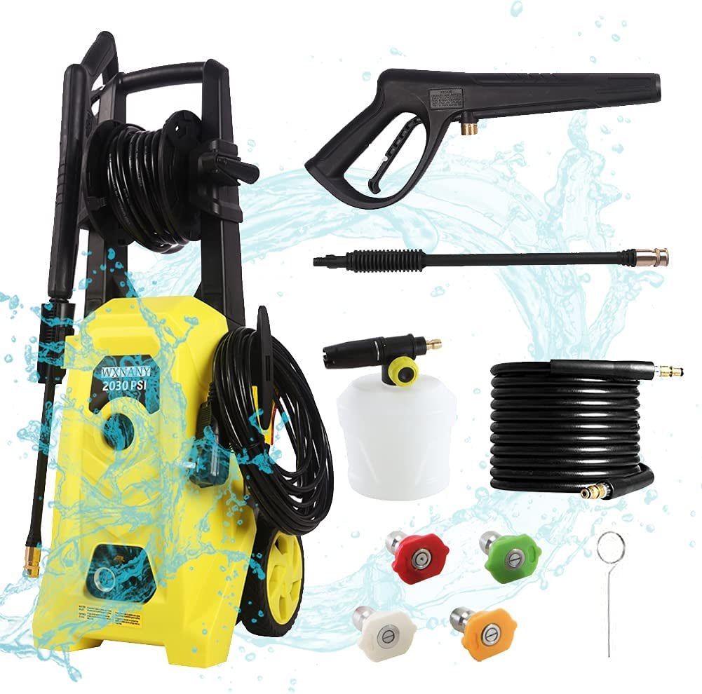 Electric High-Pressure Washer 1800W: 2030 Max PSI, 1.76 GPM, 14.5-Amp - Ideal for Cars, Fences, Driveways, and Patios - Includes 4 Interchangeable Nozzles, Foam Cannon, and Hose Reel