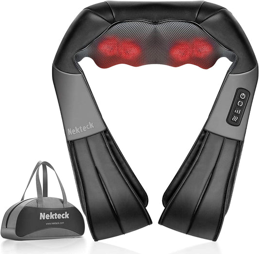 Shiatsu Neck and Back Massager with Soothing Heat - Electric Deep Tissue 3D Kneading Massage Pillow for Shoulder, Leg, and Body Muscle Pain Relief - Suitable for Home, Office, and Car Use (Black)