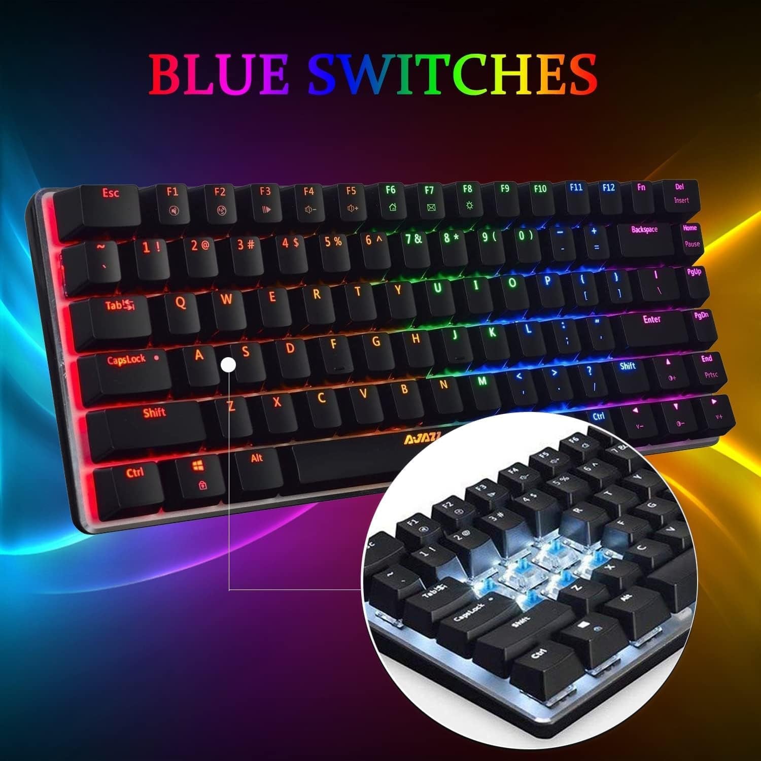 Compact Metal Panel Gaming Keyboard with RGB LED Backlighting - AK33, Wired Mechanical Keyboard with 82 Keys. Offers 20 Lighting Effect Modes for Windows PC Gamers (RGB Black Switch)