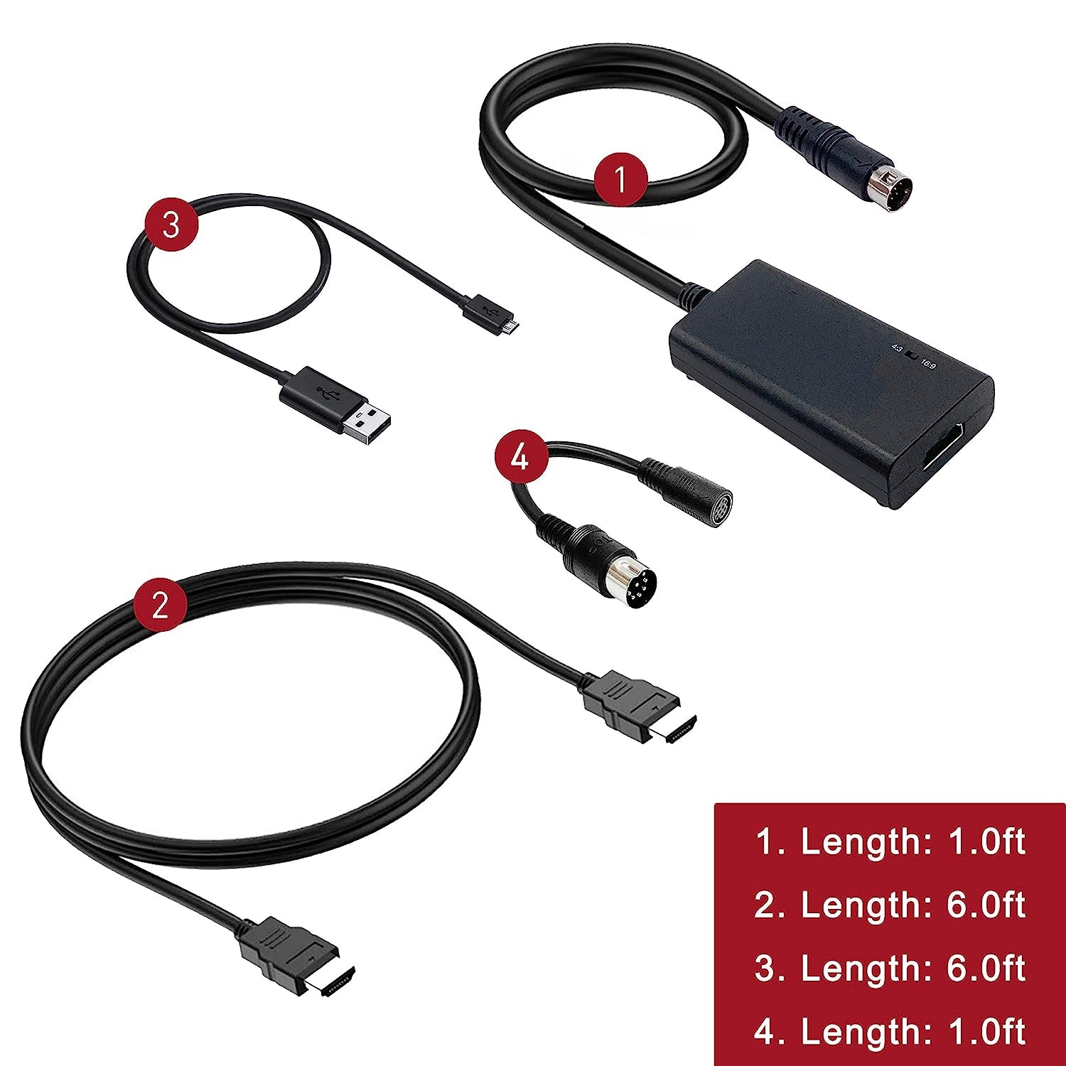 Sega Genesis Model 1/2/3 HDMI Cable - Compatible with Sega CD, Sega CDX, Sega 32X, Sega Nomad, and Original Sega Master System Consoles