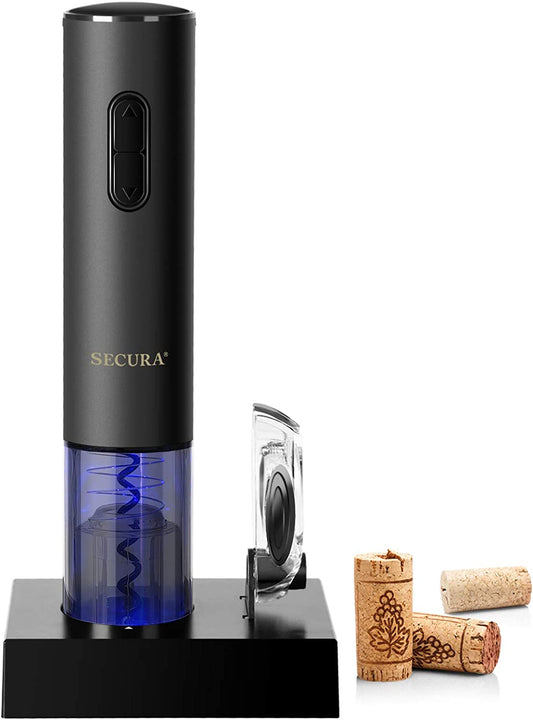 Rechargeable Automatic Electric Wine Bottle Corkscrew Opener with Foil Cutter (Black)