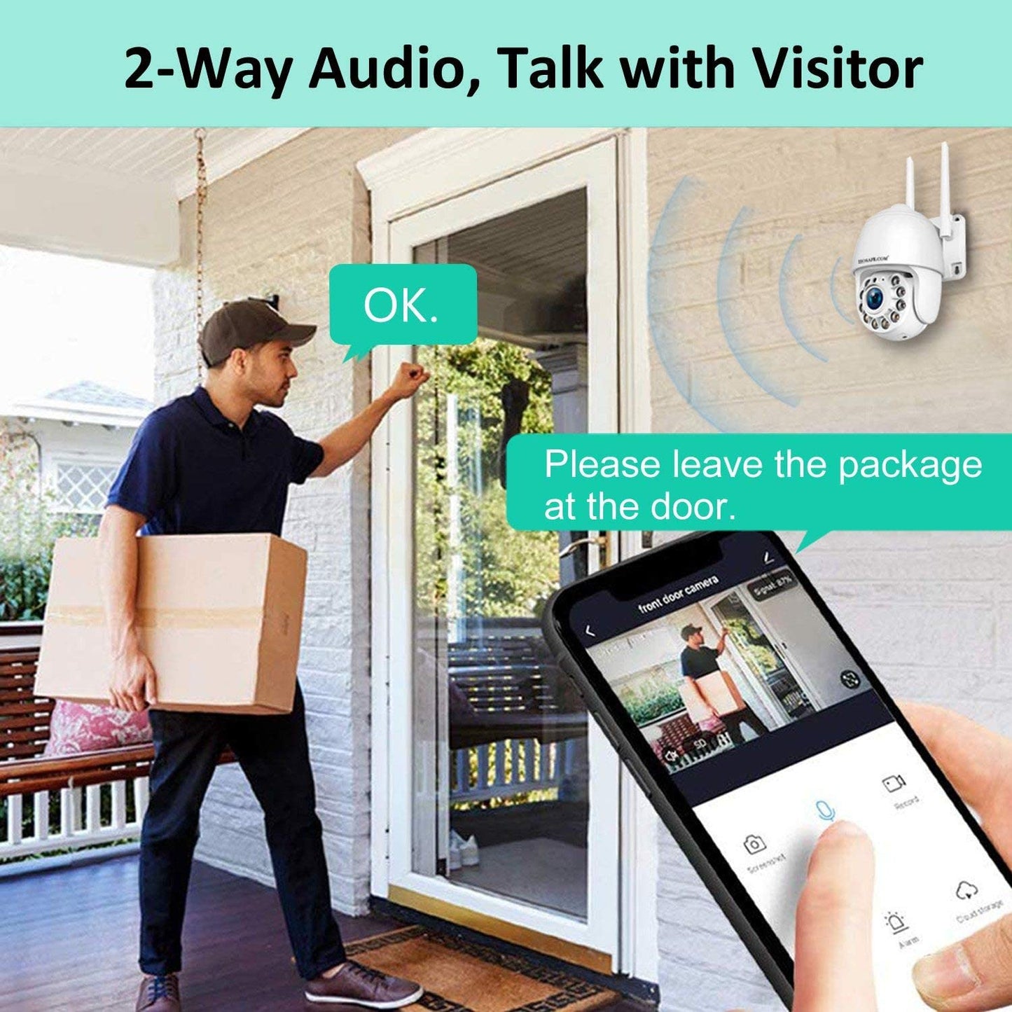 Wireless Outdoor Surveillance Camera with 360° Coverage, Color Night Vision, 2-Way Audio, Motion Detection Tracking, and Waterproof Design - Compatible with Phone and PC App