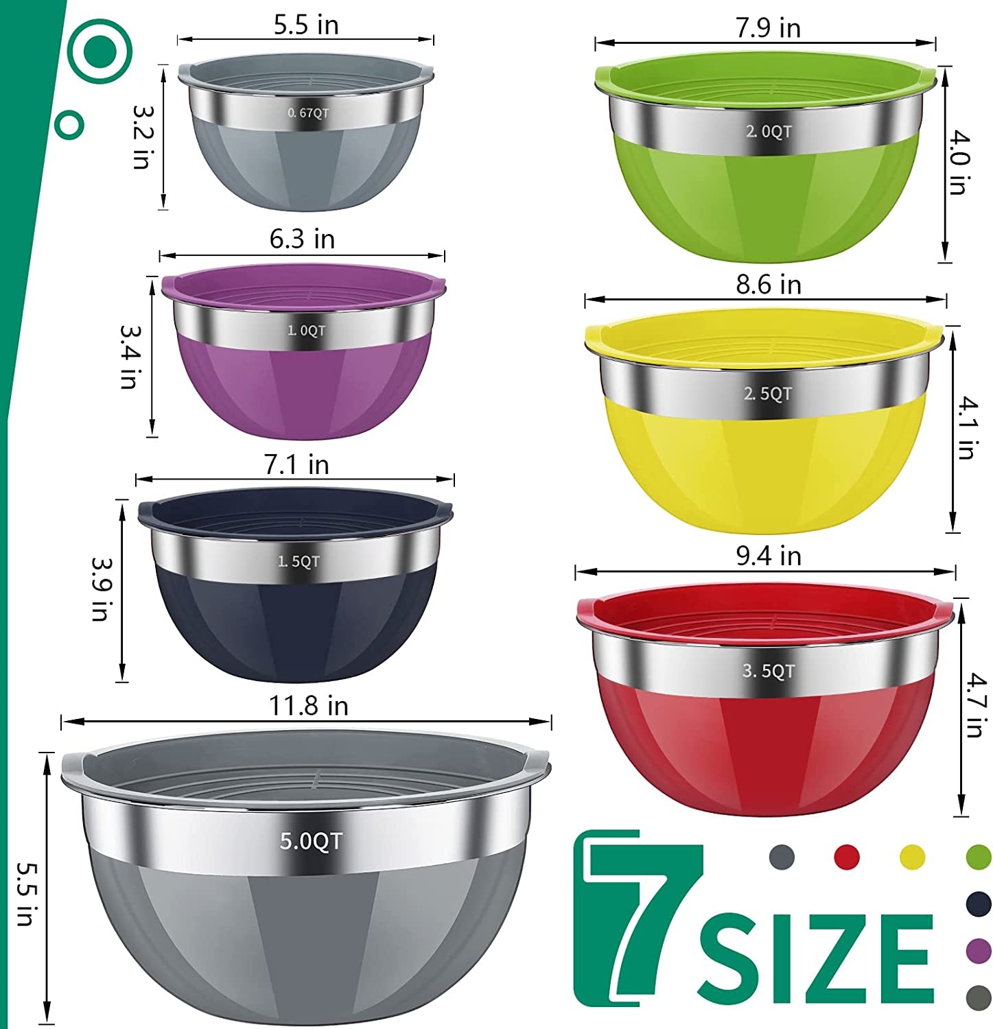 Stainless Steel Mixing Bowls with Airtight Lids - Set of 20 Colorful Nesting Salad Bowls in Various Sizes, Ideal for Mixing, Preparing, and Serving