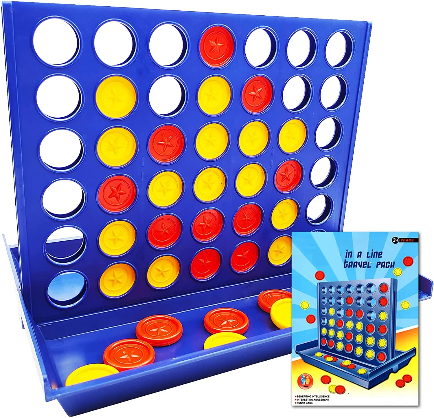 Go 4 in a Row Game, 6 Spare Discs Included, Board Games Toys for Boys, Classic Four in a Row and Family Fun Games for Ages 3 4 5 6 7 8 12 Year Old Kids Children Adults(Big)