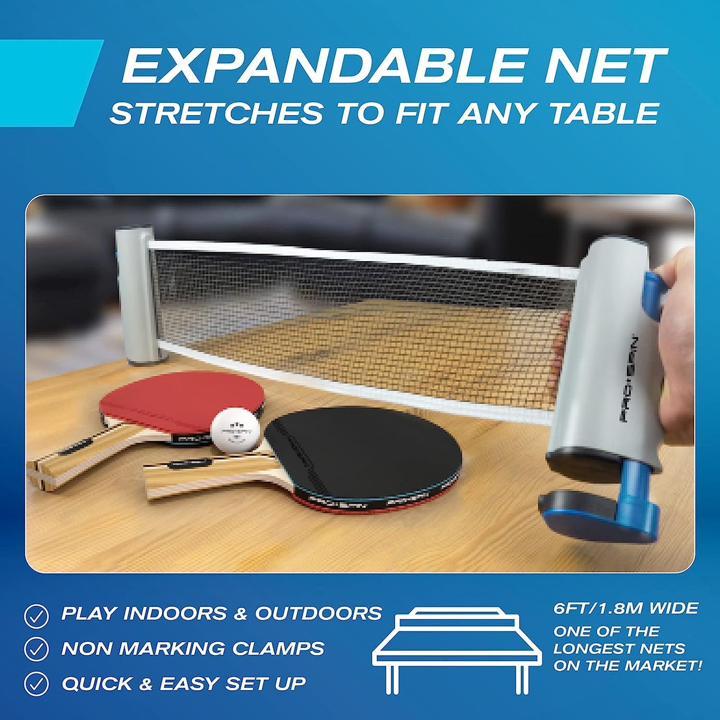 All-In-One Portable Ping Pong Set - Retractable Net For Any Table, Premium Ping Pong Paddles, 3-Star Table Tennis Balls, Convenient Storage Case |