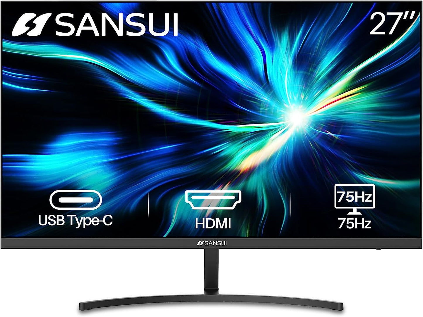 27" Full HD Monitor with USB Type-C, Built-in Speakers, 75Hz Refresh Rate, HDMI, VGA, Tilt Adjustment, Eye Comfort