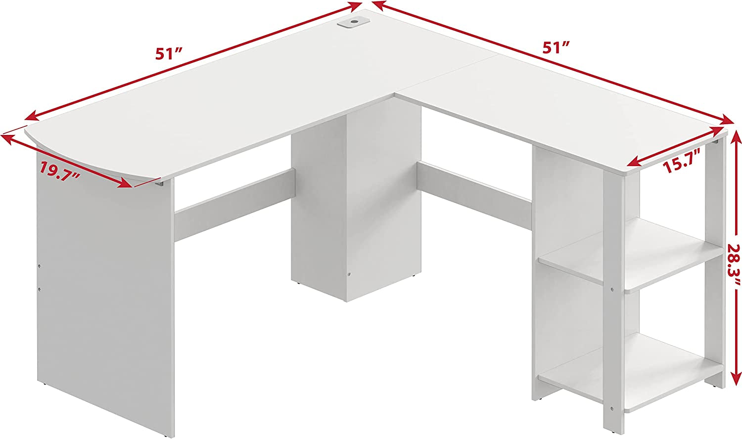 L-Shaped White Wood Corner Desk for Home Office