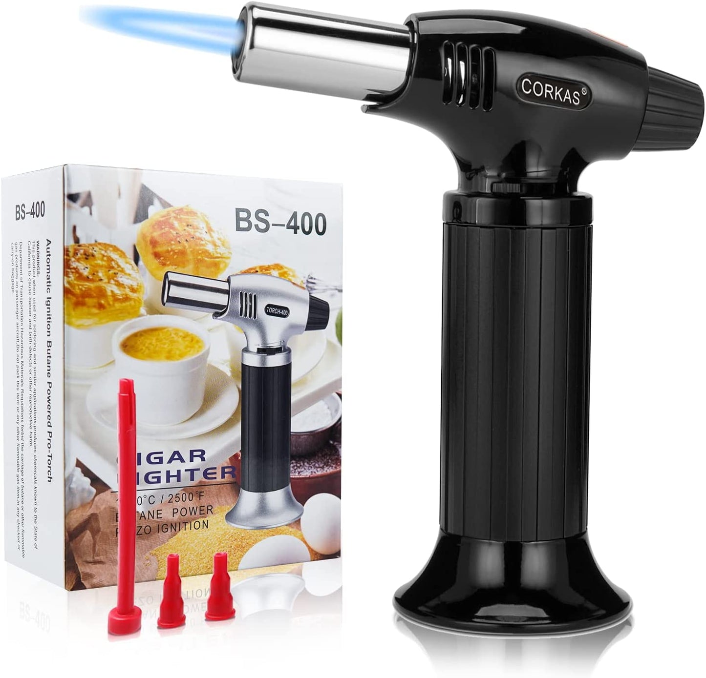 Refillable Kitchen Blow Torch for Culinary Use - Adjustable Flame, Ideal for Desserts, Creme Brulee, BBQ, and Baking (Butane Fuel Not Included)