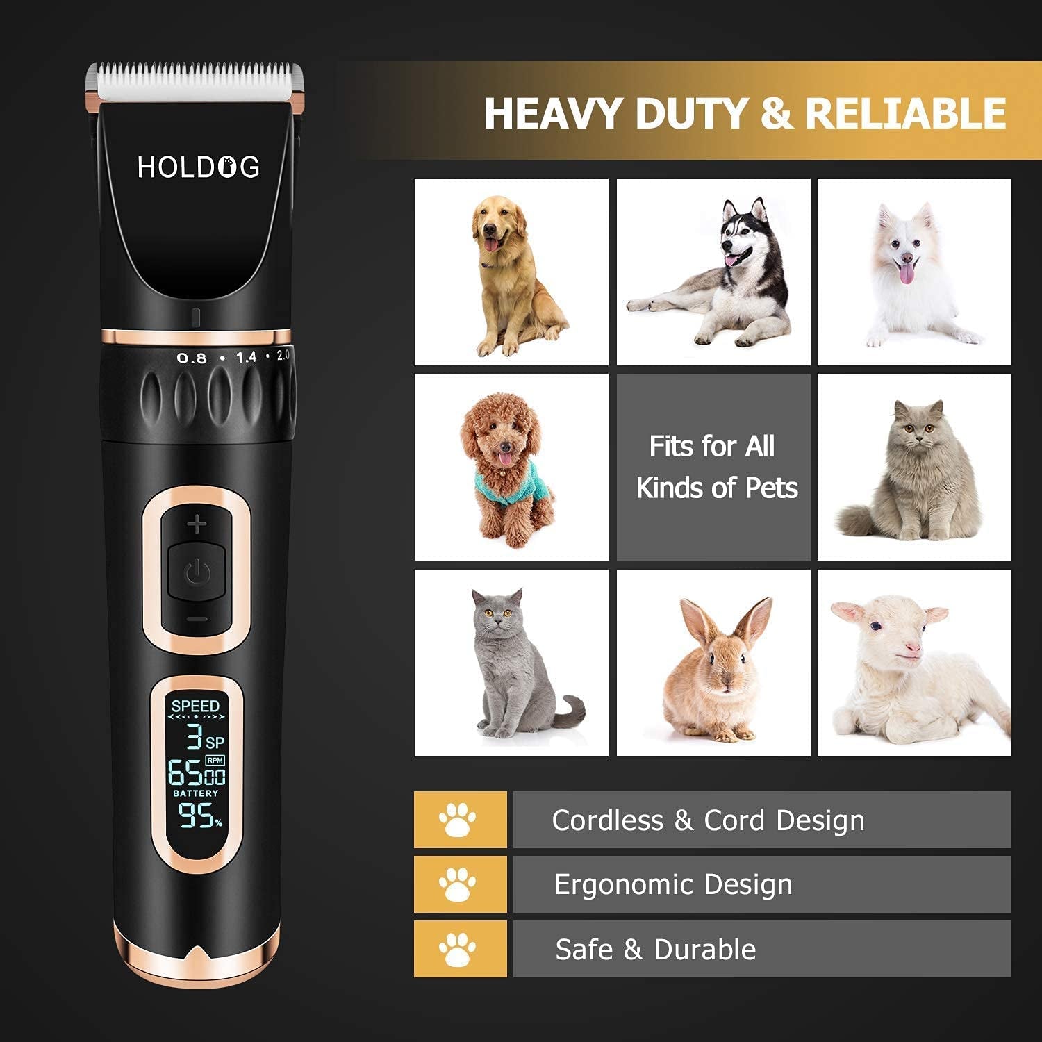  Dog Clippers: Powerful, Low-Noise, Rechargeable Grooming Tools for Small and Large Pets with Thick Coats