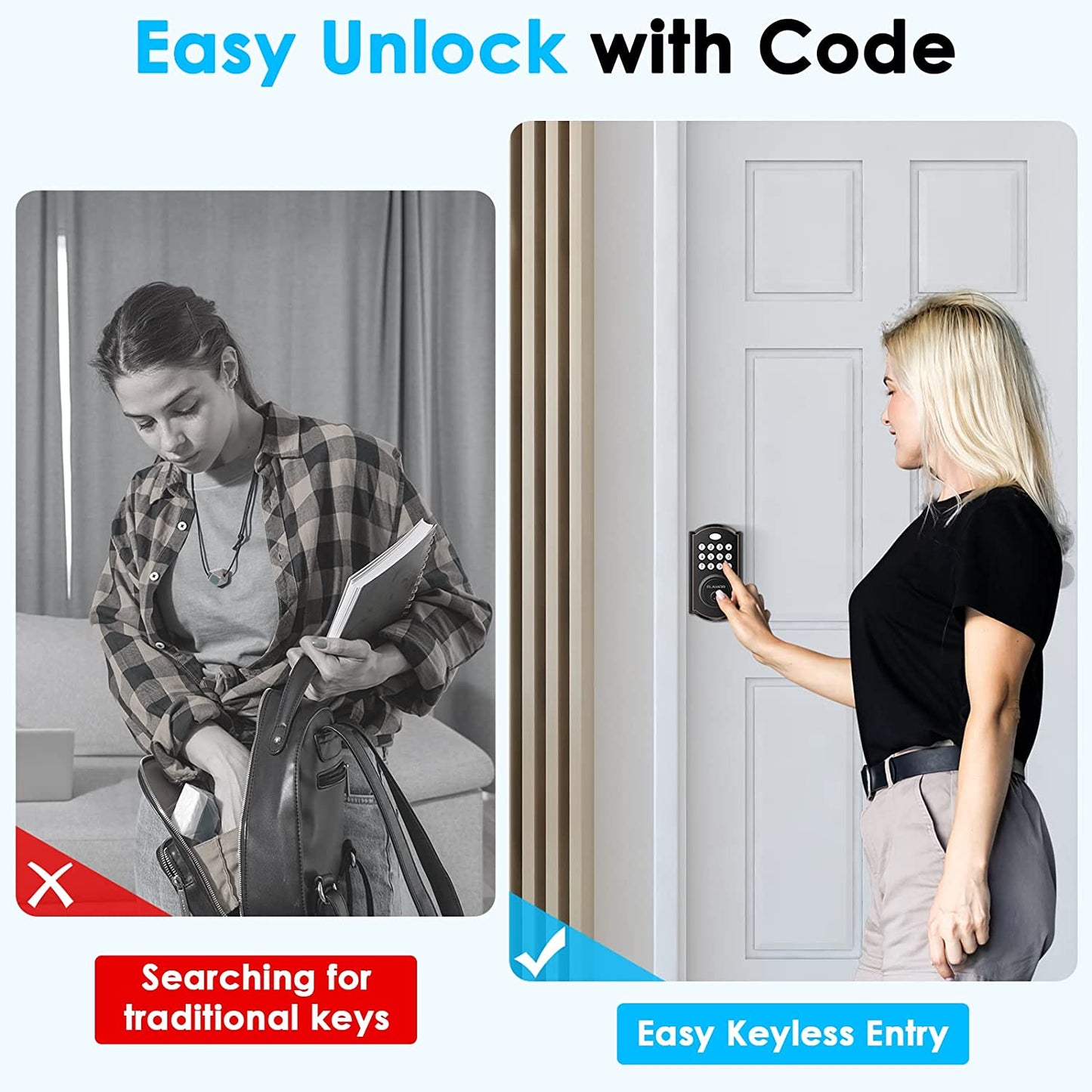 Smart Lock, Keyless Entry Door Lock with Bluetooth, Electronic Deadbolt with Keypads Easy to Install, 50 User Codes, Security Waterproof Smart Locks for Front Door, Home Use, Apartment