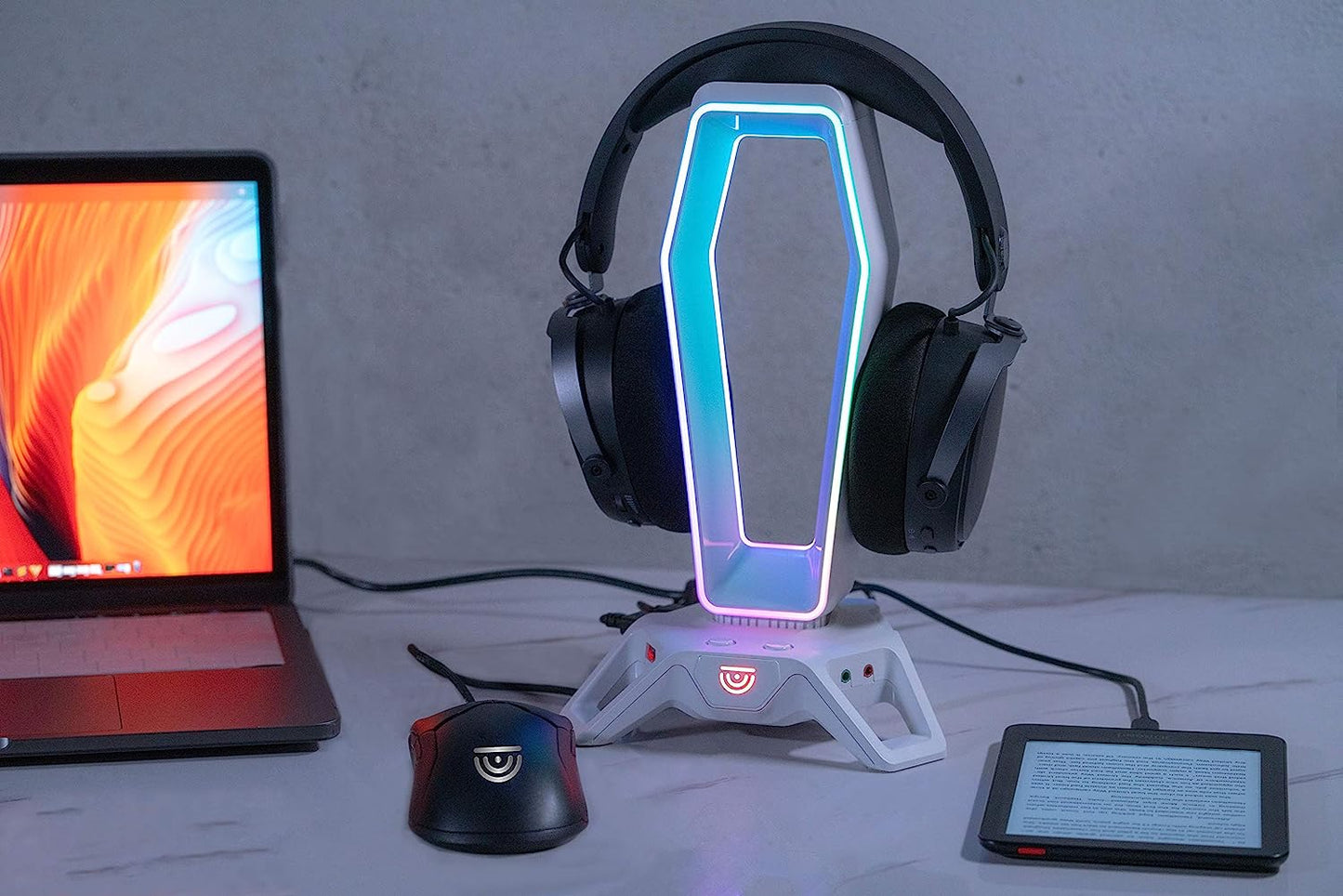 USB RGB Headphone Stand: Ultimate Gaming Accessories with 3 USB 3.0 Ports and RGB Lights White