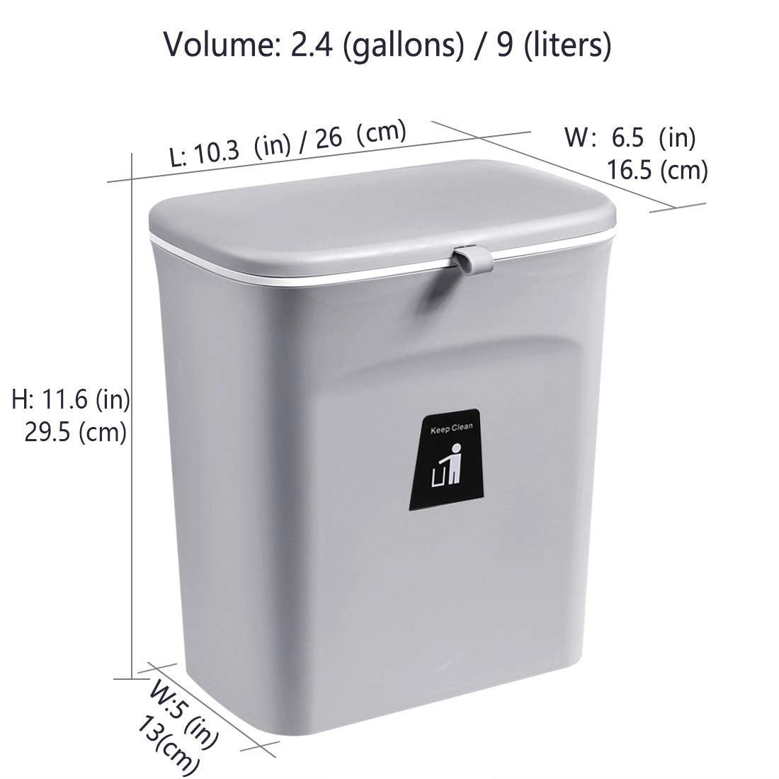 2.4 Gallon Hanging Kitchen Compost Bin: Designed for Countertop, Under Sink, or Wall-Mounted Installation. Features a Lid and is Suitable for Cupboards, Bedrooms, Offices, Camping, and Indoor Composting - Gray 