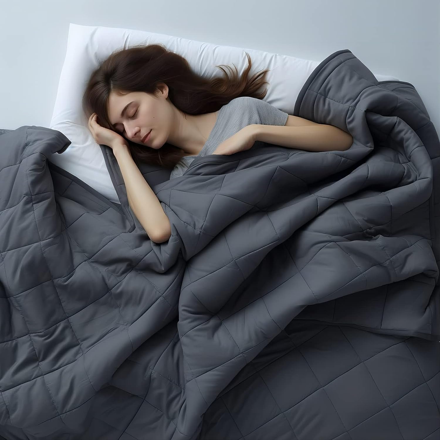 15 lbs Cooling Weighted Blanket - Double Queen Size (60"x80") in Dark Grey. An Ideal Gift for Adults, Men, Women, and Youths. Perfect for a Good Night's Sleep.