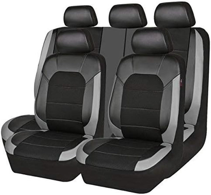 Leather and Mesh Universal Car Seat Covers,Airbag Compatible, for Sedans, Trucks,Suvs (Full Set, Black and Grey)