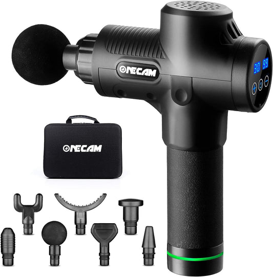 Deep Tissue Massage Gun - Cordless Handheld Electric Percussion Massager - Offers Up to 30 Speeds - Includes 7 Massage Heads for Targeting Muscles in the Back, Neck, Legs, and Shoulders