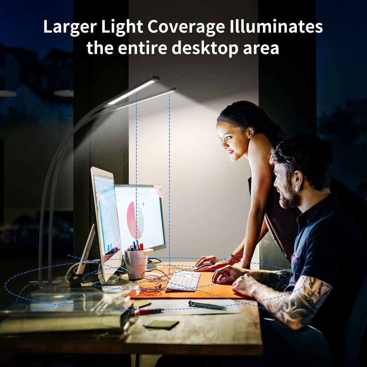 Clamp Desk Lamp with 2 LED Tubes for Home Office, Flexible Gooseneck Reading Light, Clip-on LED Book Light for Bedroom, Table, Headboard, College Dorm, and More - Black
