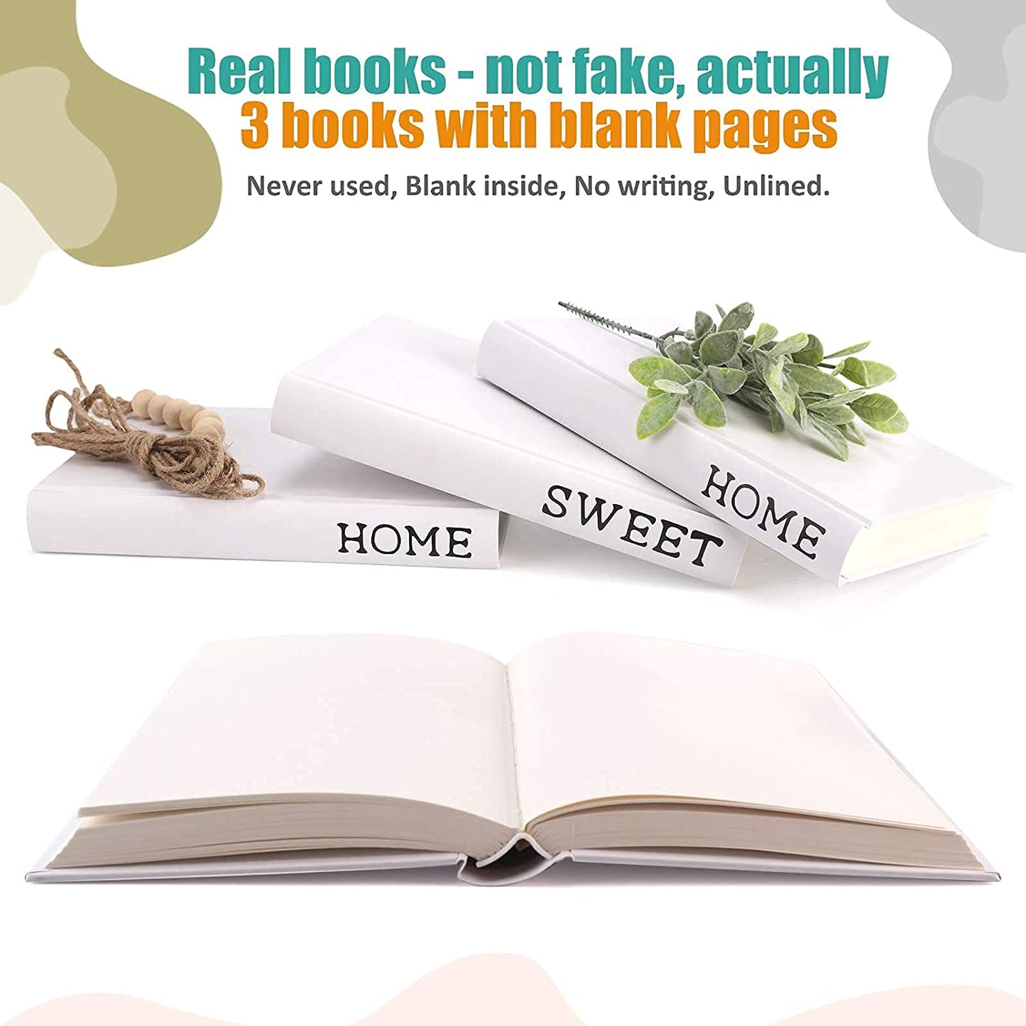Set of 3 Decorative White Hardcover Books - These Farmhouse Stacked Books are perfect for decorating coffee tables and shelves. They spell out "Home Sweet Home" and add a charming touch to your decor.