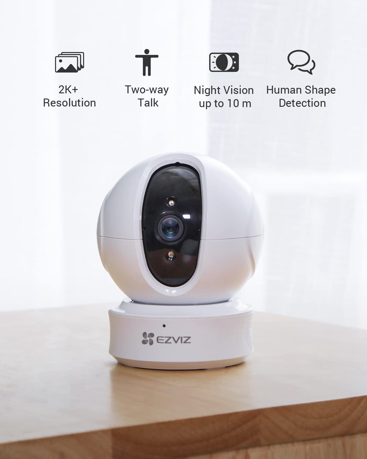 Indoor Pan/Tilt Wi-Fi Security Camera 2K+, Smart Tracking, Two-Way Talk with Google Assistant and Amazon Alexa Compatibility