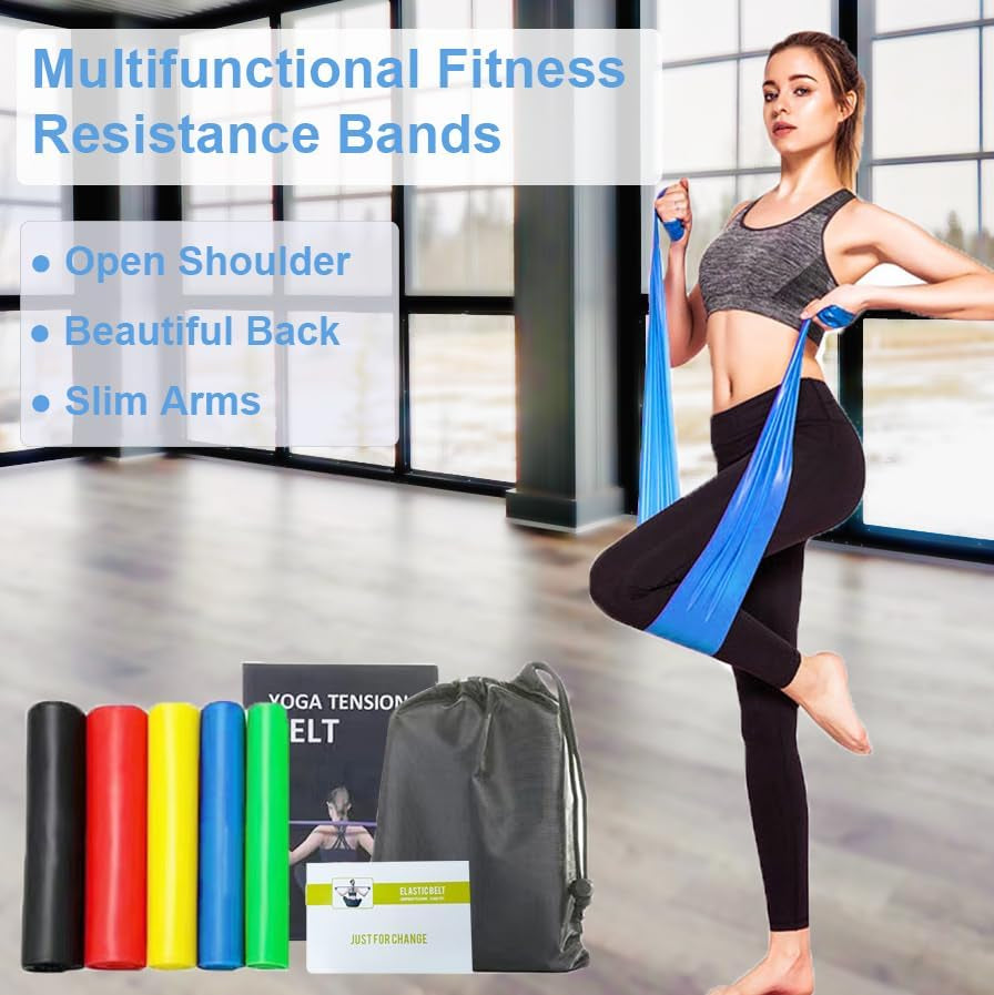 Set of 5 Resistance Bands - Versatile Exercise Bands for Strength Training, Yoga, Pilates, and Physical Therapy; Different Strengths to Suit Various Fitness Levels, Elastic Bands for Effective Workouts and Stretching.