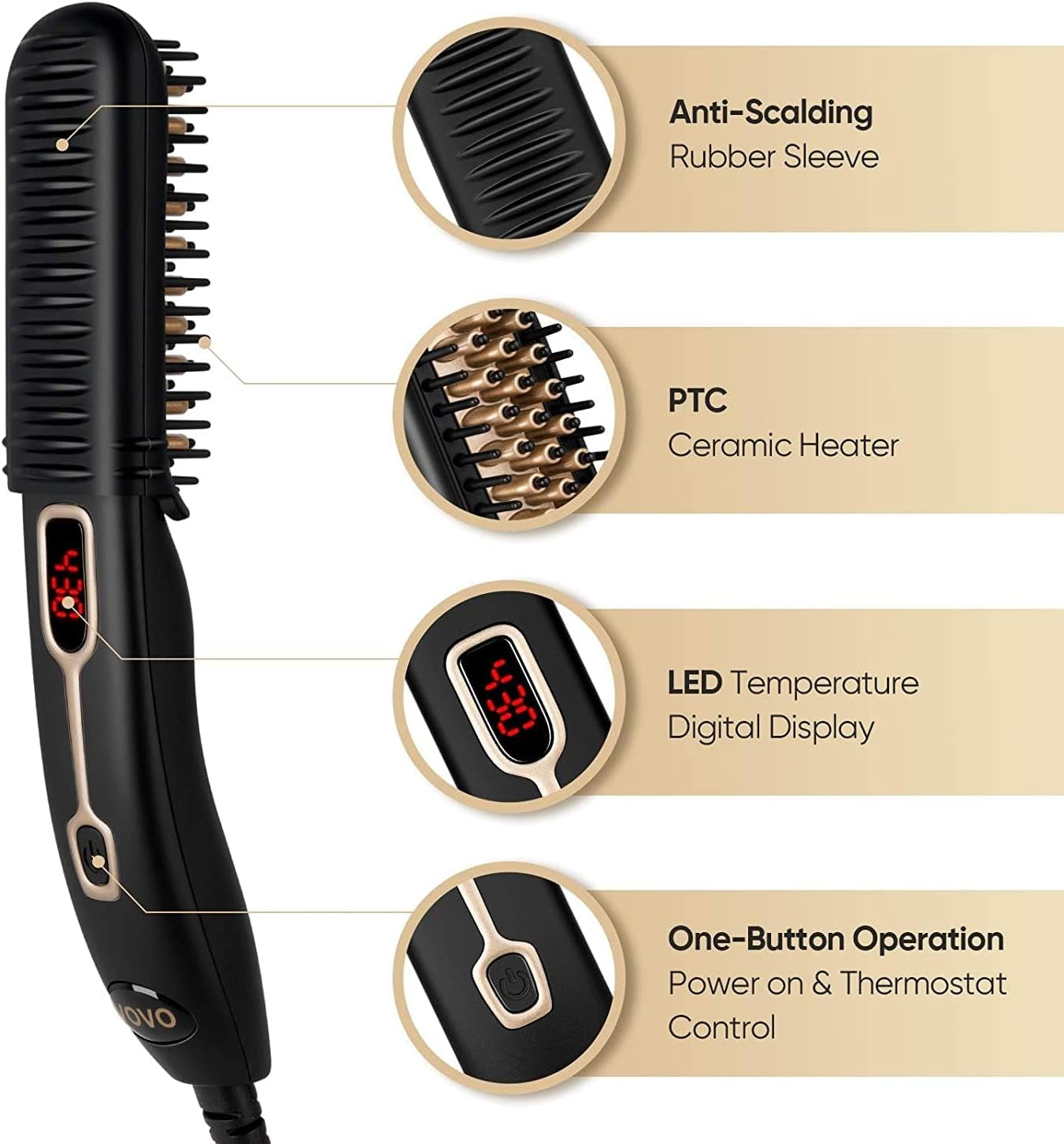 Beard Straightening Comb with Heat, 2-in-1 Hair Straightening Brush for Men, Portable and Anti-Burn, 6 Temperature Settings with LED Display - Ideal for Home and Travel