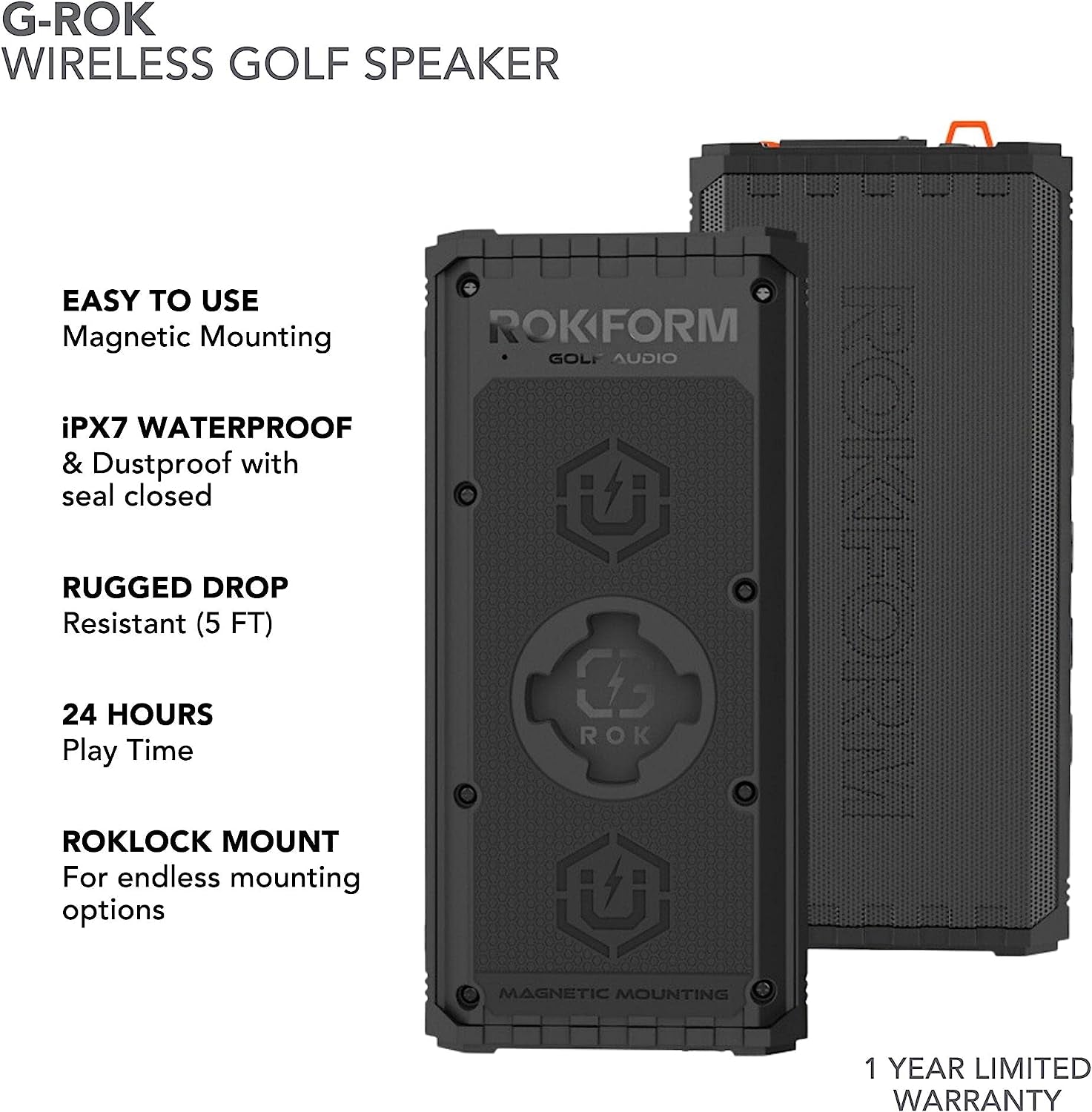 Rugged Magnetic Golf Speaker - Portable, IPX7 Waterproof & Dustproof, 24-Hour Battery, Loud and Clear Sound (Black)