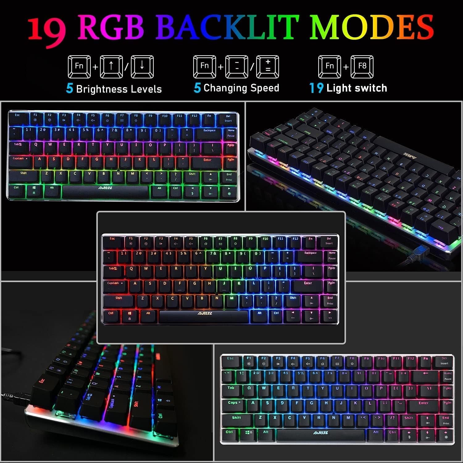 Compact Metal Panel Gaming Keyboard with RGB LED Backlighting - AK33, Wired Mechanical Keyboard with 82 Keys. Offers 20 Lighting Effect Modes for Windows PC Gamers (RGB Black Switch)