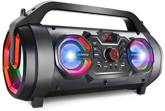 Bluetooth Speakers: 30W Portable Outdoor Boombox with Subwoofer, Colorful Lights, EQ, Stereo Sound, and Booming Bass. Enjoy 10H Playtime with this Wireless Speaker for Home Party, Camping, and Travel.