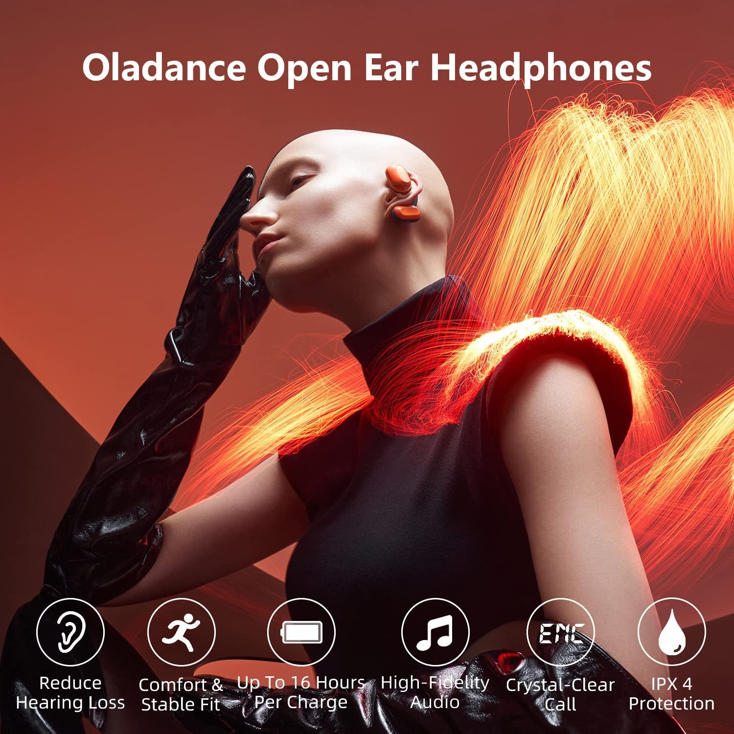 Martian Orange Bluetooth 5.2 Wireless Earbuds Open Ear Headphones for Android & iPhone, Waterproof Sport Earbuds with Dual 16.5mm Dynamic Drivers, Up to 16 Hours Playtime