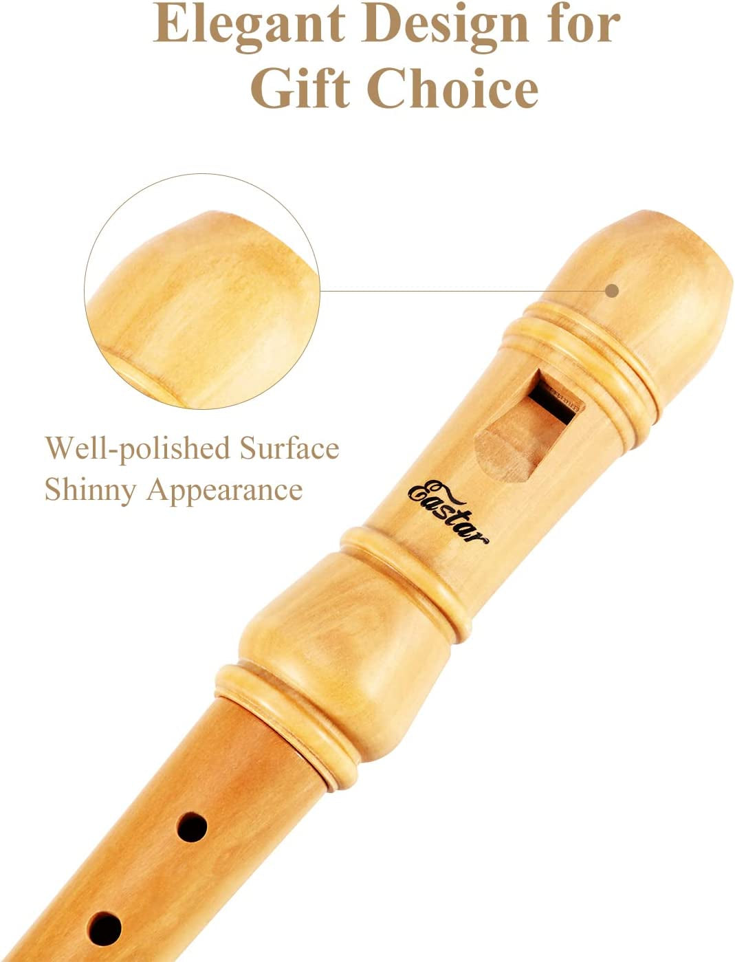 Soprano German Style Recorder for Beginner Kids - C Key Maple Wood 3 Piece Recorder Instrument with Hard Case, Fingering Chart, Cleaning Kit 